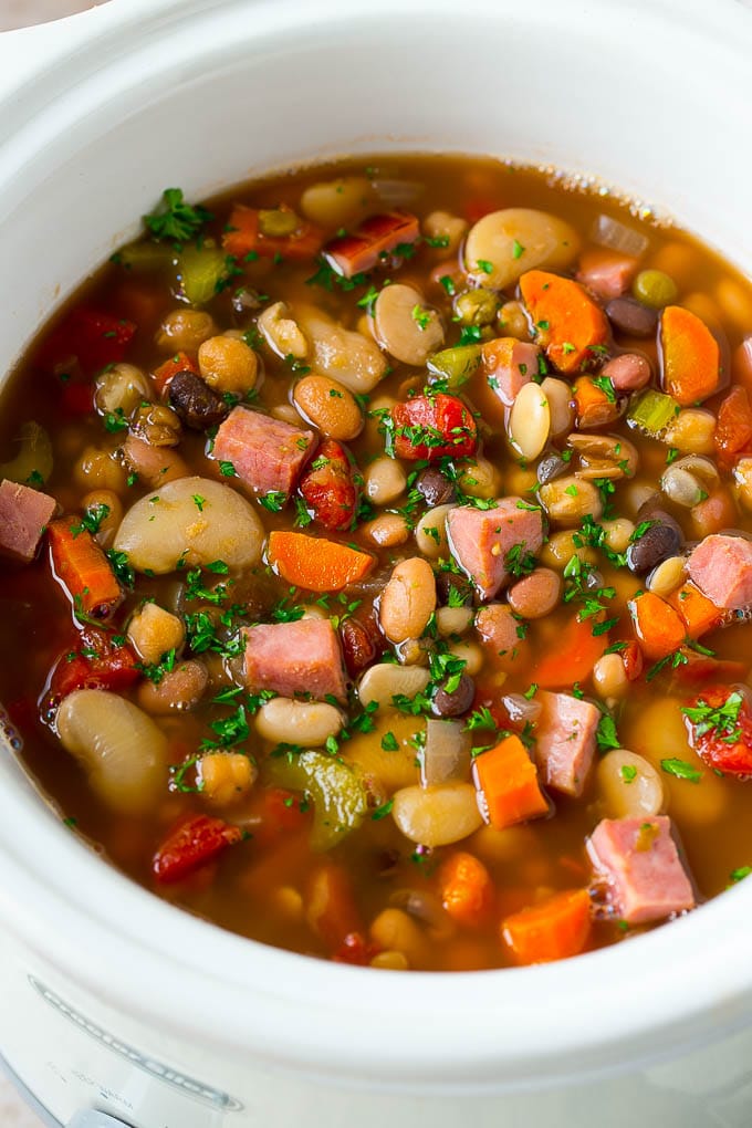 Easy Slow Cooker Ham & Bean Soup for Leftover Ham Bones